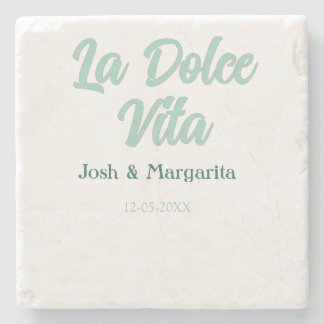 La Dolce Vita grün blau pastell name datum hochzei Steinuntersetzer
