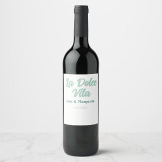 La Dolce Vita grün blau pastell name datum hochzei Weinetikett