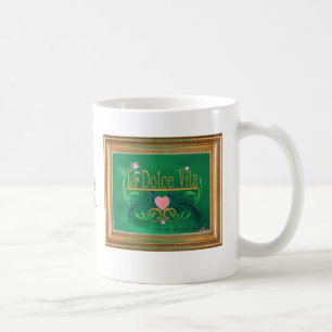 La Dolce Vita Grün mit rosa Herzen im Goldrahmen Kaffeetasse