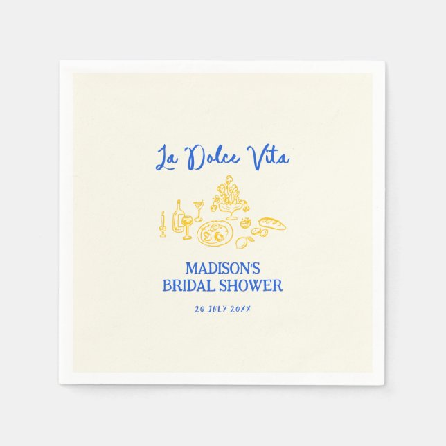 La Dolce Vita Handgezeichnetes Brautparty Serviette (Vorderseite)
