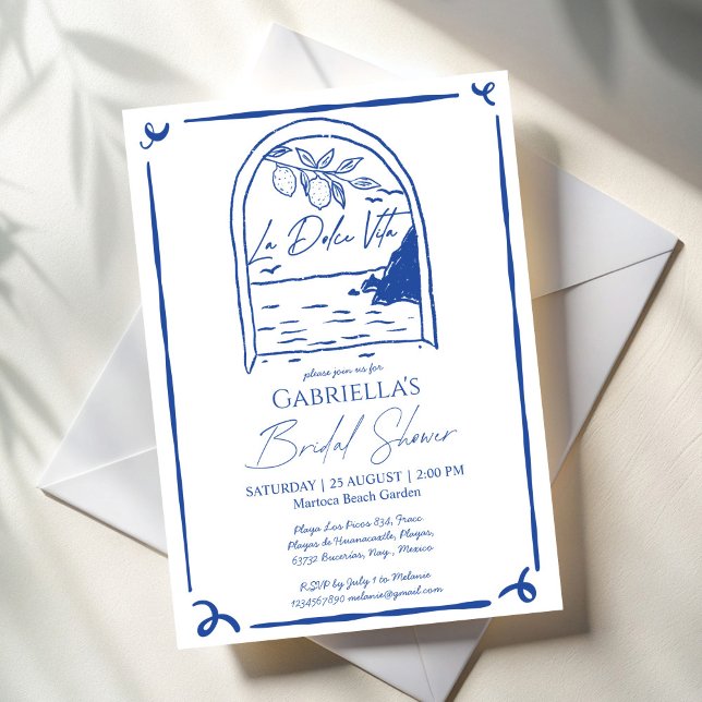 La Dolce Vita handgezeichnetes ZitronenBrautparty Einladung (La Dolce Vita hand drawn lemons Amalfi Italian bridal shower Invitation cards template)