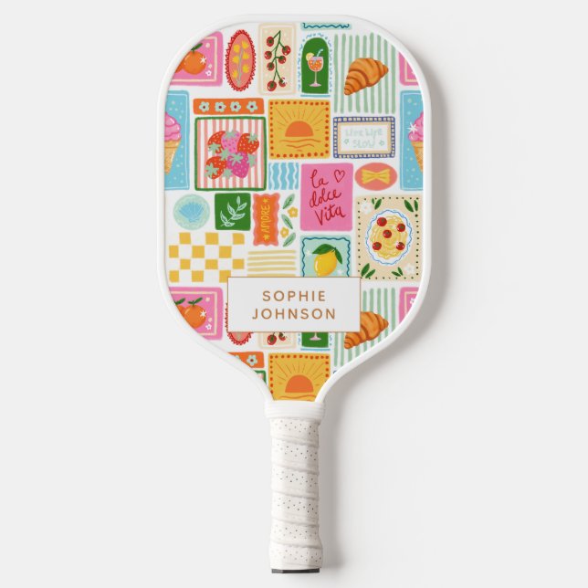 La Dolce Vita Italian French Personalized Colorful Pickleball Schläger (Vorderseite)