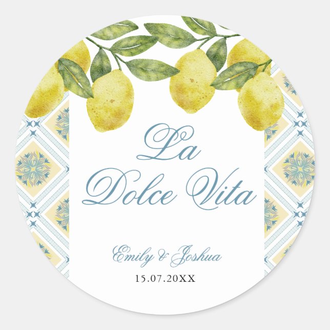 La Dolce Vita Italian Lemon Wedding Runder Aufkleber (Vorderseite)