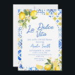 La Dolce Vita Italienisches Brautparty Einladung<br><div class="desc">Feiern Sie die zukünftige Braut mit dieser eleganten Brautdusche des Themas La Dolce Vita. Mit einem handbemalten Zitronenzweig, blauen und gelben Amalfi-Kacheln an der Küste und stilvollen Script-Schriftart bringt dieses Design eine Touch italienischer Romantik zu Ihrem besonderen Ereignis. Ideal für Ansammlungen im Sommer, Party im Garten oder eine schicke, in...</div>