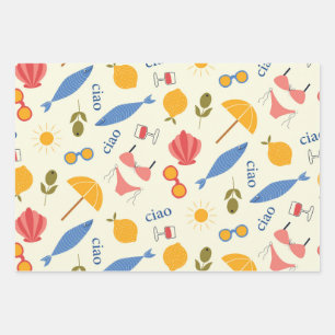 La Dolce Vita Italienisches Sommer Strand Food Mus Geschenkpapier Set