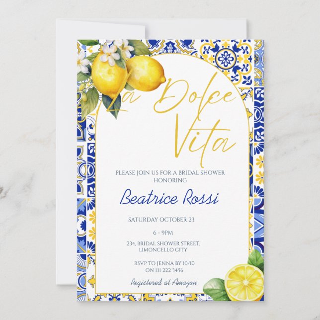 La Dolce Vita Lemon Amalfi Positano Brautparty Einladung (Vorderseite)