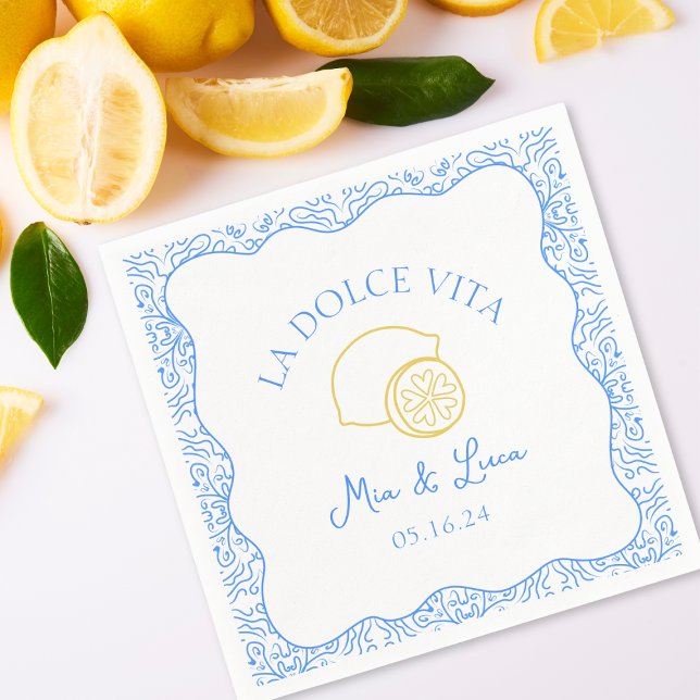 La Dolce Vita Lemon Blue Amalfi Italien Hochzeit Serviette (Von Creator hochgeladen)
