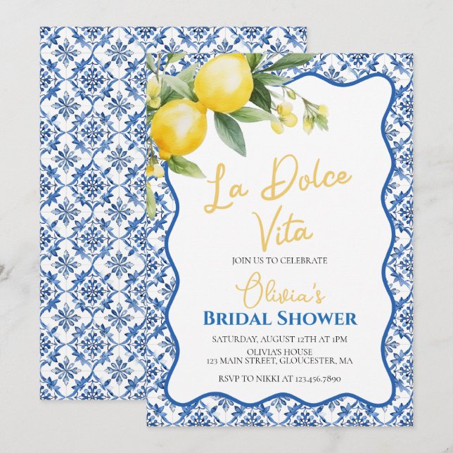 La Dolce Vita Lemon Brautparty mit Blumenstrauß im Einladung (Vorne/Hinten)