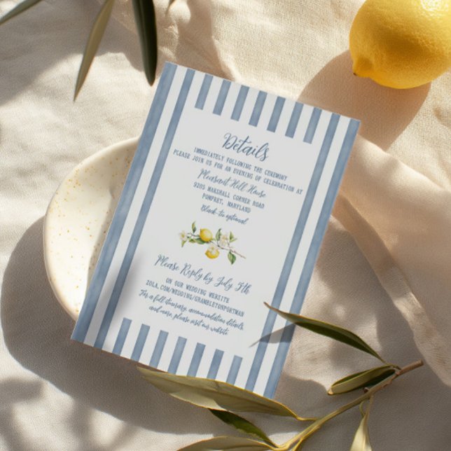 La Dolce Vita Lemon Floral Wedding Card Begleitkarte (Italian-themed details card with lemons and floral accents. Perfect for a citrus-themed wedding.)