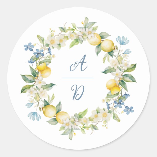 La Dolce Vita Lemon Floral Wreath Wedding Sticker (Vorderseite)