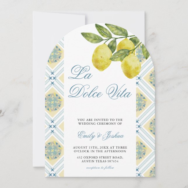 La Dolce Vita Lemon Italian Wedding Arch Einladung (Vorderseite)