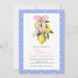 La Dolce Vita Lemon Pink Bow Baby Dusche Einladung