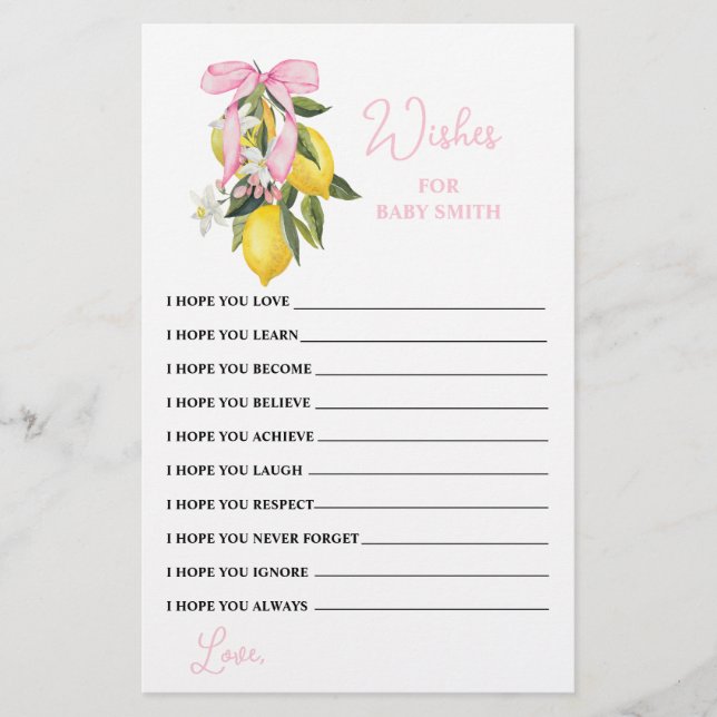 La Dolce Vita Lemon Pink Bow Wünsche für Baby Flyer (Vorne)