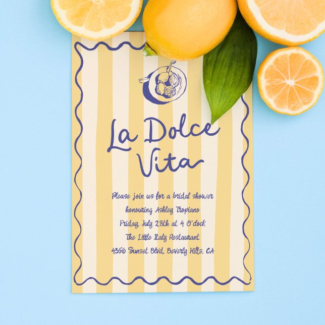 La Dolce Vita Lemons italienisches Brautparty Einladung (Bridal shower invitation template with "la dolce vita" phrase. Ideal for an Italian bridal shower.)