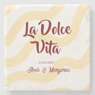 La Dolce Vita Pfirsich-Hochzeitspaar Name Mauve Steinuntersetzer