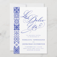 La Dolce Vita Schrift Blaue Weiße Fliesen Hochzeit