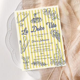 La Dolce Vita Yellow Stripes Italian Bridal Shower Einladung