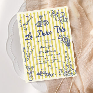 La Dolce Vita Yellow Stripes Italian Dinner Party  Einladung