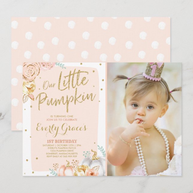 La ?ère invitation d'anniversaire de citrouille (Devant / Derrière)