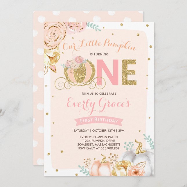 La ?ère invitation d'anniversaire de citrouille (Devant / Derrière)