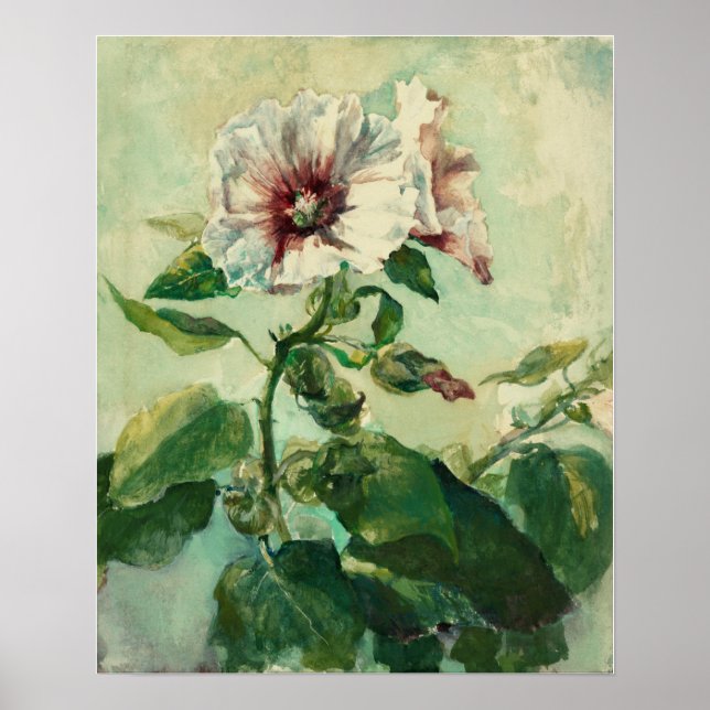 La Farge - Studie über rosa Hollyhocks bei Sonnenl Poster (Vorne)