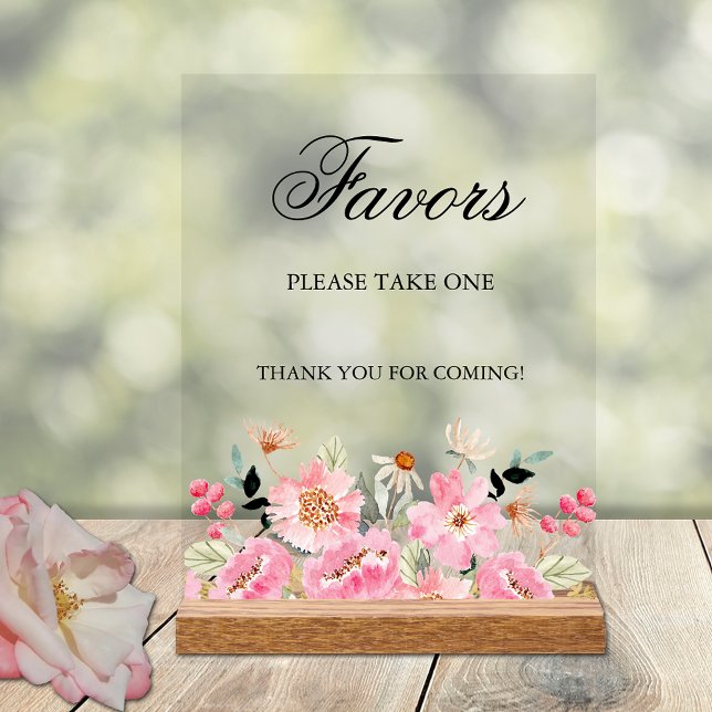 La Fête des mariées rose florale est privilégiée (Pink floral bridal shower Favors  tabletop acrylic sign)