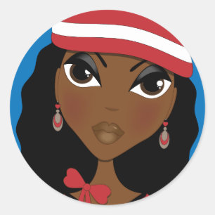 La Fille Dans Le Sticker Rond Casquette