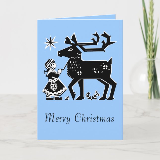 La fille de la Laponie tient la carte de Noël de (Devant)