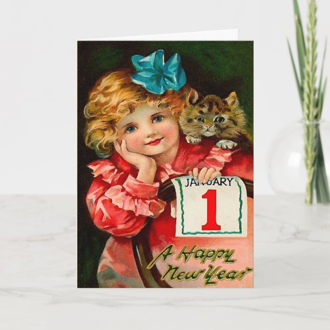 La fille et le chat - Carte postale de voeux pour  (Devant)