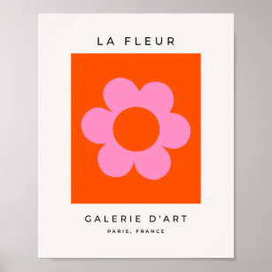 La Fleur 01 Retro Floral Orange Pink Preppy Blume Poster