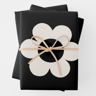 La Fleur 06 Retro Schwarz-Weiß-Blume Geschenkpapier Set