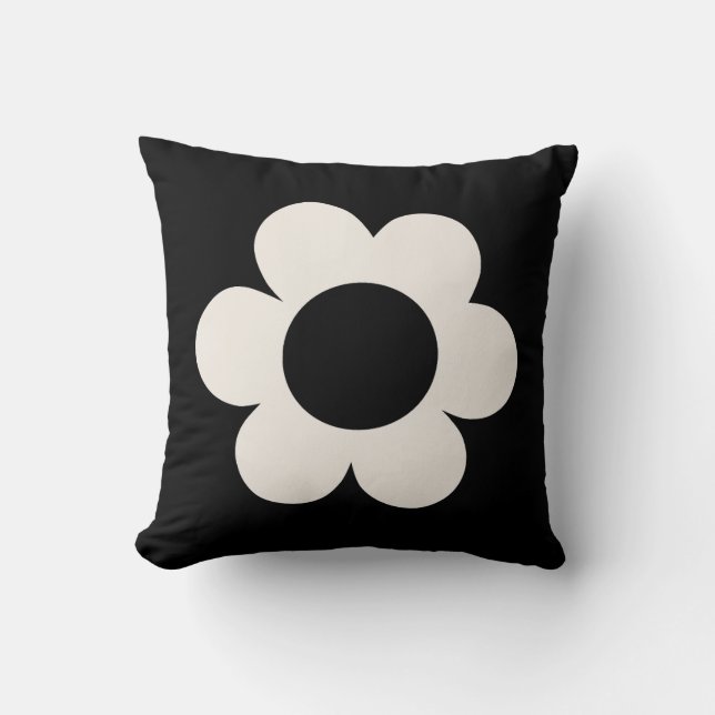La Fleur 06 Retro Schwarz-Weiß-Blume Kissen (Vorderseite)