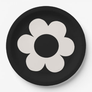 La Fleur 06 Retro Schwarz-Weiß-Blume Pappteller