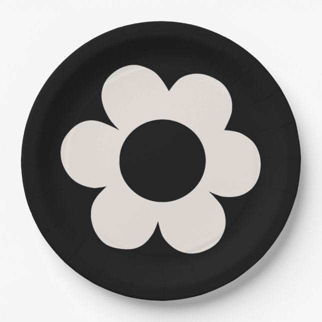 La Fleur 06 Retro Schwarz-Weiß-Blume Pappteller (Vorderseite)
