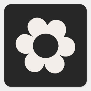 La Fleur 06 Retro Schwarz-Weiß-Blume Quadratischer Aufkleber