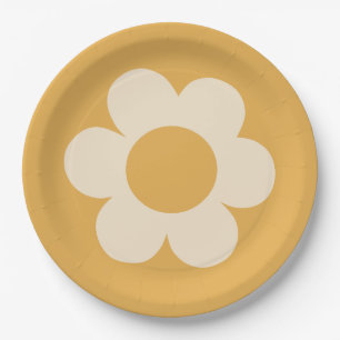 La Fleur 07 Retro-Blumen Gelbe Blume Pappteller