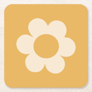 La Fleur 07 Retro-Blumen Gelbe Blume Rechteckiger Pappuntersetzer