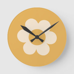 La Fleur 07 Retro-Blumen Gelbe Blume Runde Wanduhr