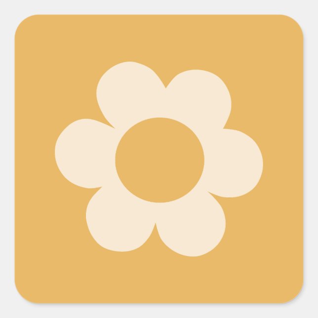 La Fleur 07 Retro Floral Gelbe Blume Quadratischer Aufkleber (Vorderseite)