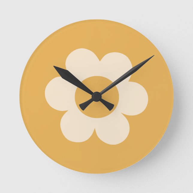La Fleur 07 Retro Floral Gelbe Blume Runde Wanduhr (Vorderseite)