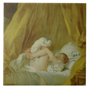 "La Gimblette", Mädchen mit einem Hund, c.1770 ( Fliese