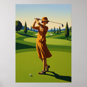 LA GOLFEUSE (The Golfer) - Originale Art Deco Kuns Poster