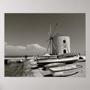 La Grèce, Corfou, vieux moulin à vent, affiche