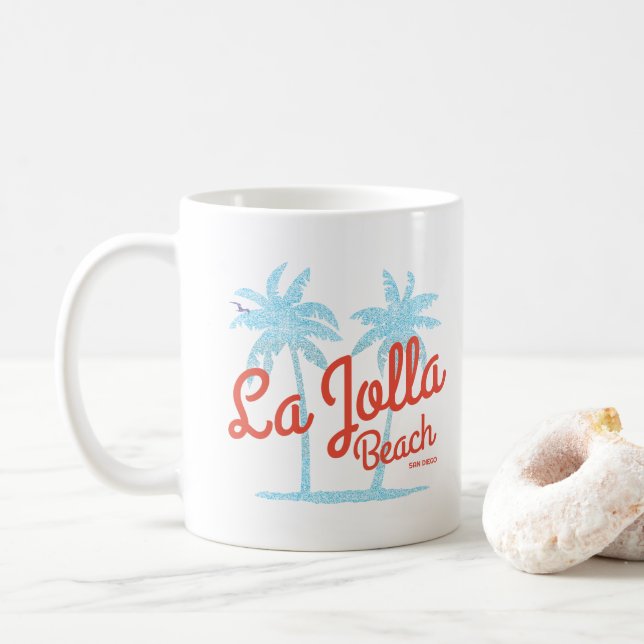 La Jolla Beach San Diego Vintag Palmen Kaffeetasse (Mit Donut)