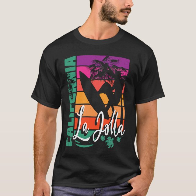 La Jolla California Retro Sunset Beach Surfer Souv T-Shirt (Vorderseite)