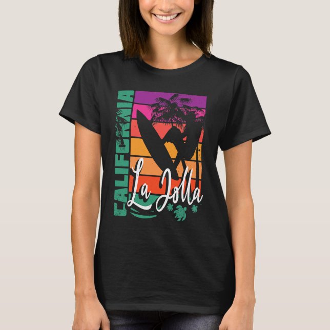 La Jolla California Retro Sunset Beach Surfer Souv T-Shirt (Vorderseite)