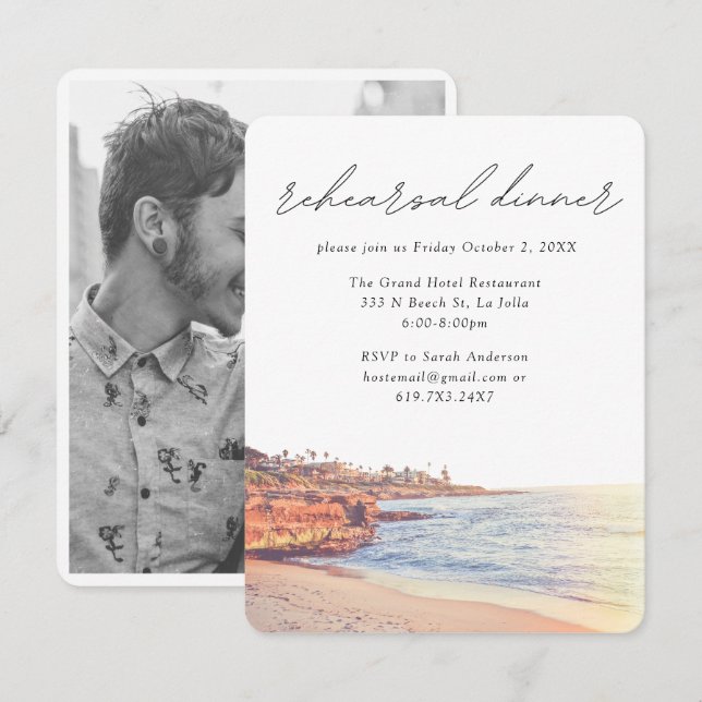 La Jolla Cove Wedding Elegantes Probe Dinner Begleitkarte (Vorne/Hinten)