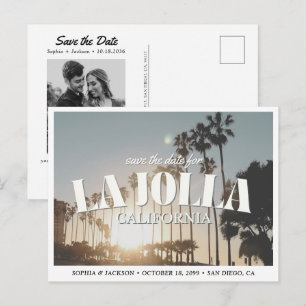 La Jolla Hochzeit Save the Date Palme Retro Postkarte