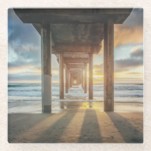 La Jolla, Scripps Pier an Sonnenuntergang San Glasuntersetzer