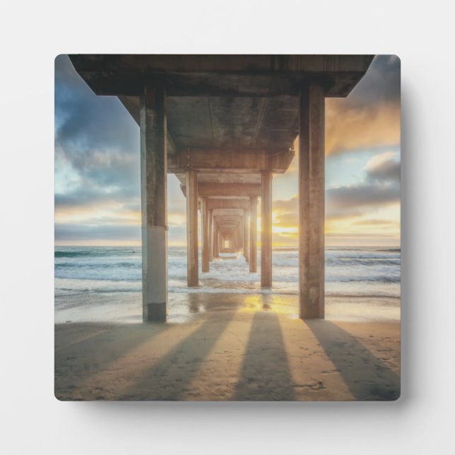 La Jolla, Scripps Pier bei Sonnenuntergang | San D Fotoplatte (Vorderseite)